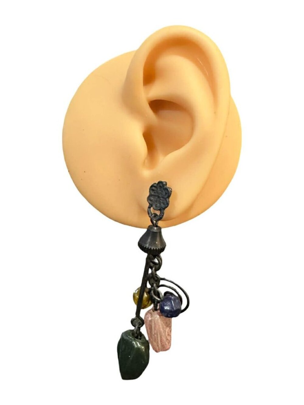 Vintage Dangle Earrings Natural Stone Multicolor Beads Spiral Charm Womens - Picture 5 of 8